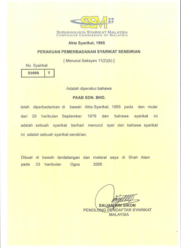 paab sdn bhd company information licenses permits form 9
